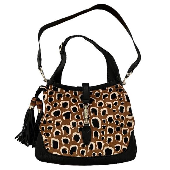 Gucci Jackie Bamboo Tassel Leopard Ponyhair Leather Hobo Style 246907 NWT $3200 - Picture 1 of 13